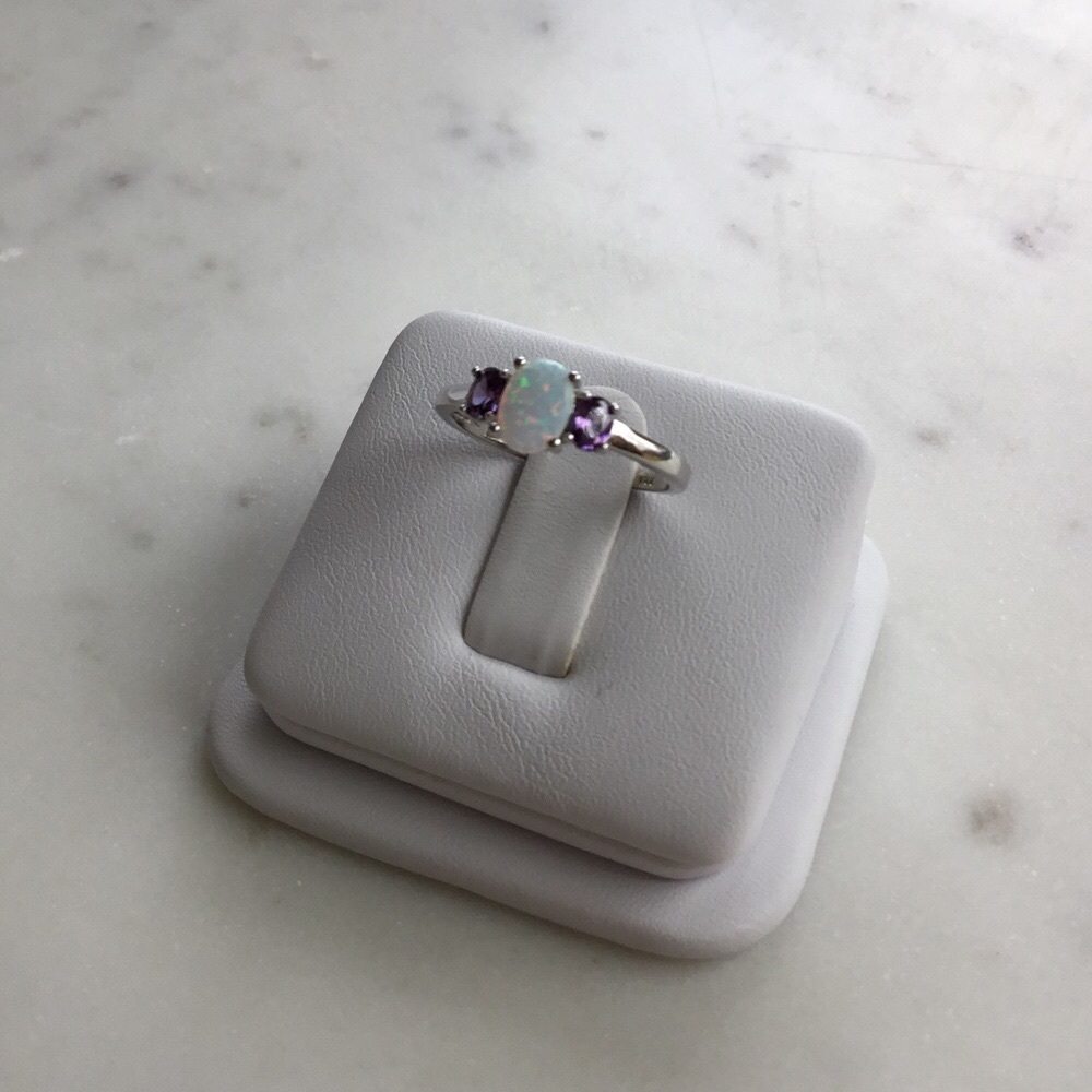 Sterling Silver Lab Created Opal Ring - Picture 2 of 16